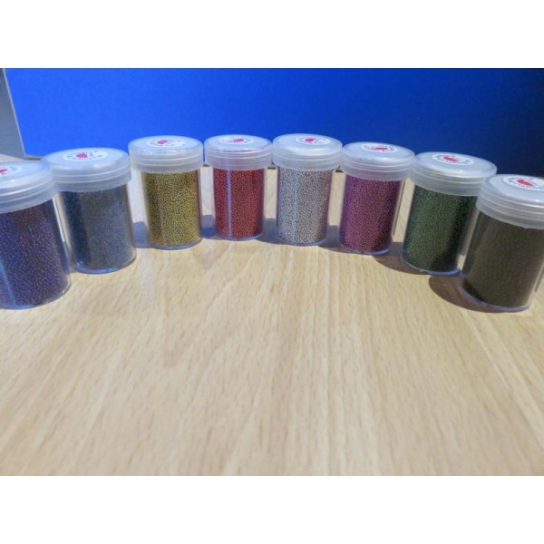 Lot de 8 Tubes 22 gr micro billes 0.8-1 mm vert, violet, rouge, doré, argenté, noir, rose, bleu - Photo n°1