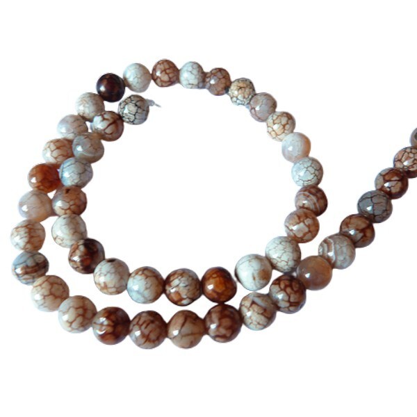 48 perles ronde en pierre naturelle AGATE patinée 8 mm MARRON BLANC - Photo n°1