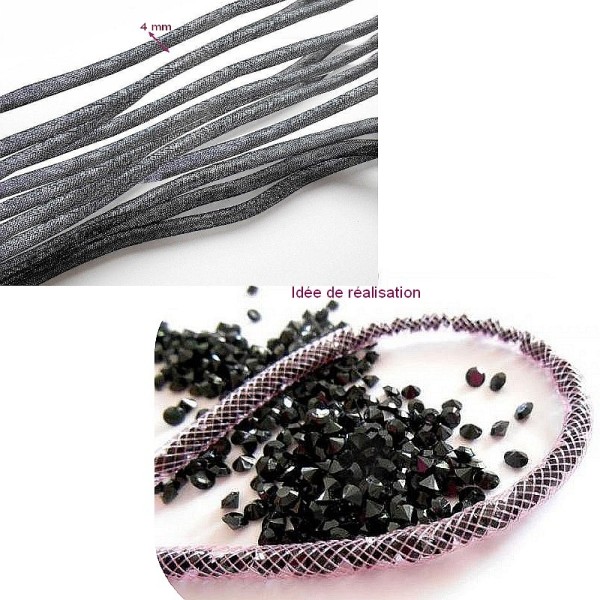Lot de 3 Filets en Résille tubulaire perlon noir, 3x 1m de long x  4 mm, Tubes à remplir de strass, - Photo n°2
