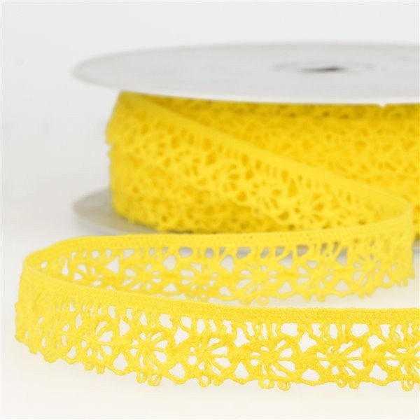 Bobine 25m dentelle polyester jaune citron 20mm - Photo n°1