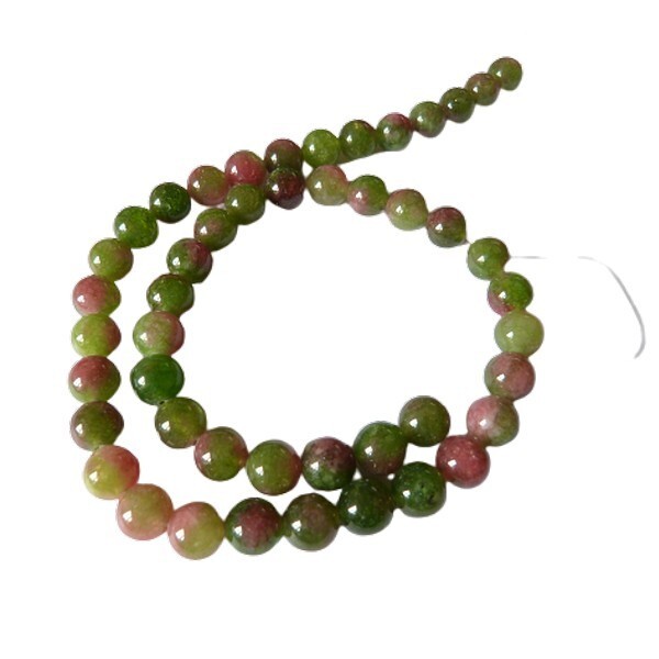 Fil de 46 perles ronde naturelle jade teintée fabrication bijoux 8 mm ROSE VERT - Photo n°1