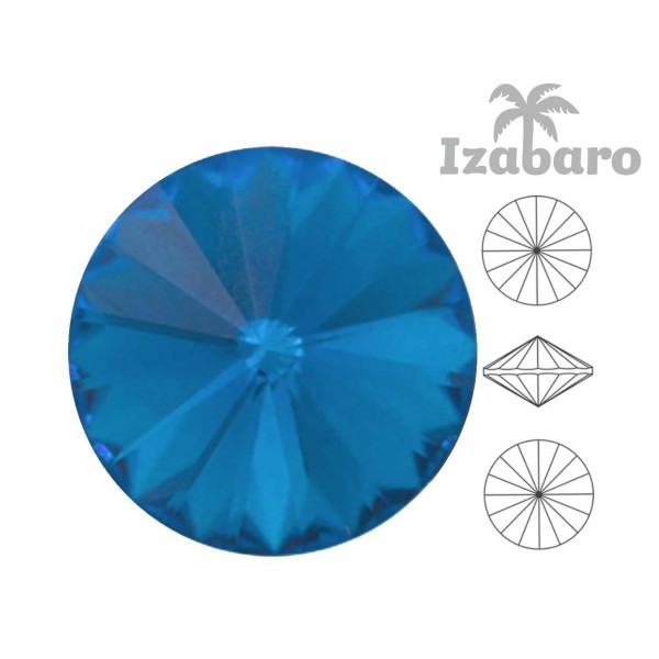 6 pièces Izabaro Cristal Capri Bleu 243,Cristaux de Verre Rivoli Ronds, 1122 Izabaro Pierre Chatons - Photo n°2