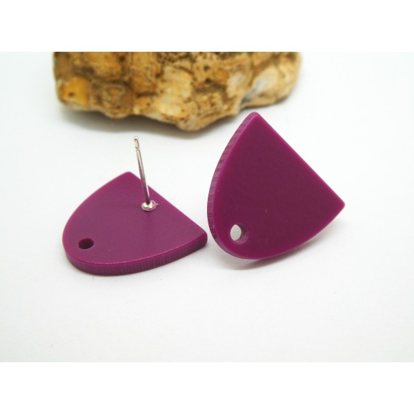 2 Paires boucles d'oreilles puce avec trou, forme géométrique arrondie 19*16mm acrylique violet - Photo n°2