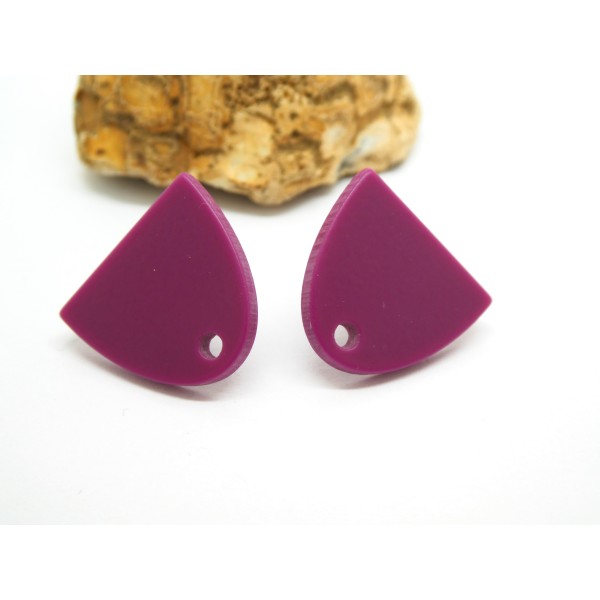 2 Paires boucles d'oreilles puce avec trou, forme géométrique arrondie 19*16mm acrylique violet - Photo n°1