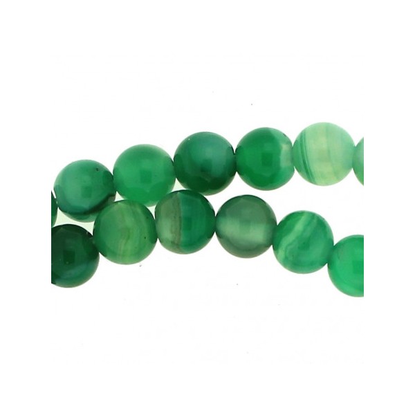 Fil de 90 perles rondes 4mm 4 mm en agate verte rayée teintée transparente - Photo n°2