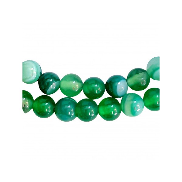 Fil de 90 perles rondes 4mm 4 mm en agate verte rayée teintée transparente - Photo n°1