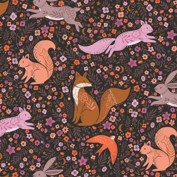 Tissu quilting Dashwood studio - WILD - écureuil, lapin, renard et fleurs - coton - 10cm/laize - Photo n°1