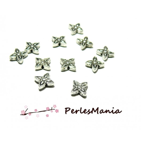 PS1100467 PAX 50 perles intercalaires passants FLEURS 8mm metal couleur Argent Antique - Photo n°1