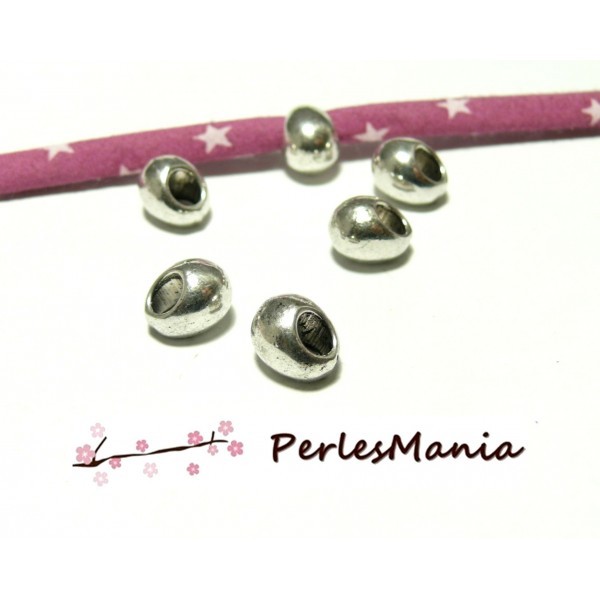 H10909 PAX 10 perles intercalaire Grand trou 4 mm, forme GALET 9.5mm métal coloris Argent Antique - Photo n°1