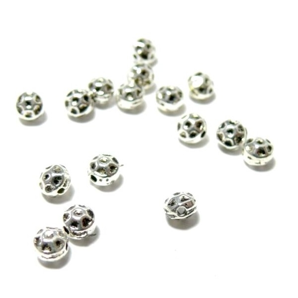 REF 150610192216 PAX 100 perles intercalaires Rondes, martelées 4 mm, métal coloris Argent Antique - Photo n°1