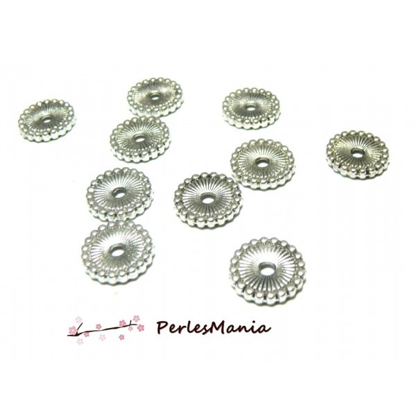 H119286 PAX 20 perles intercalaire, Rondelles stries et picots 12 mm, métal couleur Argent Antique - Photo n°1