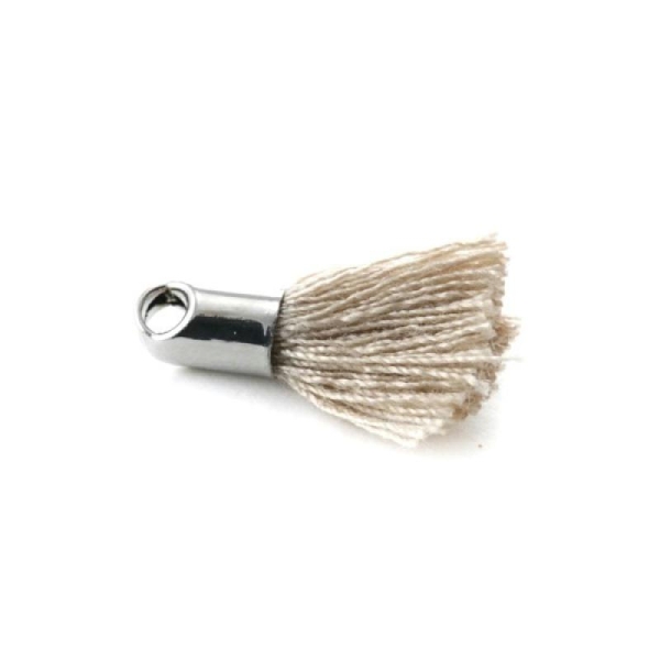 Pampille (pompon)  Coton + embout (argenté)  18mm beige  /Rhodium petit breloque coloré été - Photo n°1