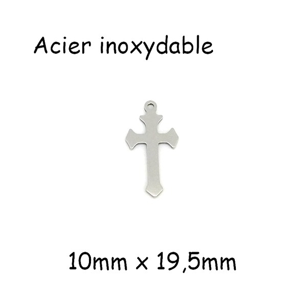 4 Breloques Croix Argenté En Acier Inoxydable 10 X 19,5mm - Photo n°1