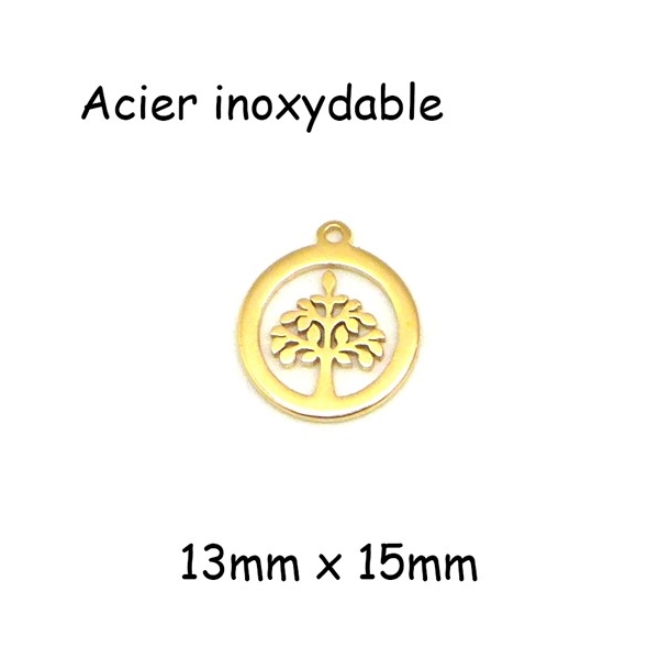 2 Mini Breloques Arbre De Vie En Acier Inoxydable Doré - 13mm X 15mm - Sequin Arbre De Vie - Photo n°1