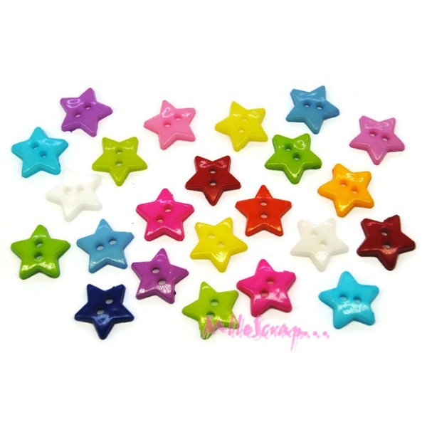 Boutons étoiles plastique multicolore - 20 pièces - Photo n°1