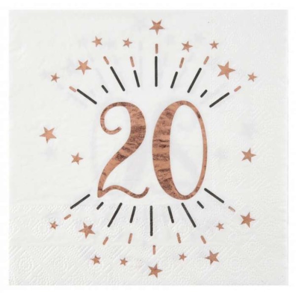 10 Serviettes anniversaire 20 ans rose gold métallisé - Photo n°1