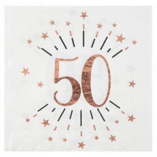 10 Serviettes anniversaire 50 ans rose gold métallisé - Photo n°1