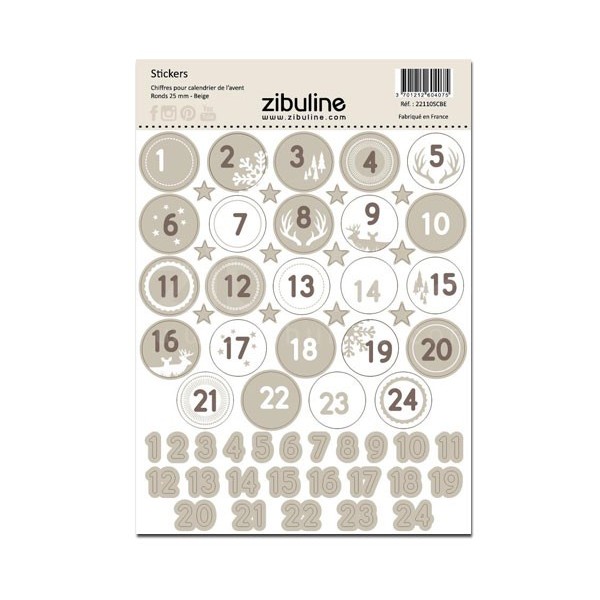 Stickers - Chiffres calendrier de l'avent - Beige - Photo n°1
