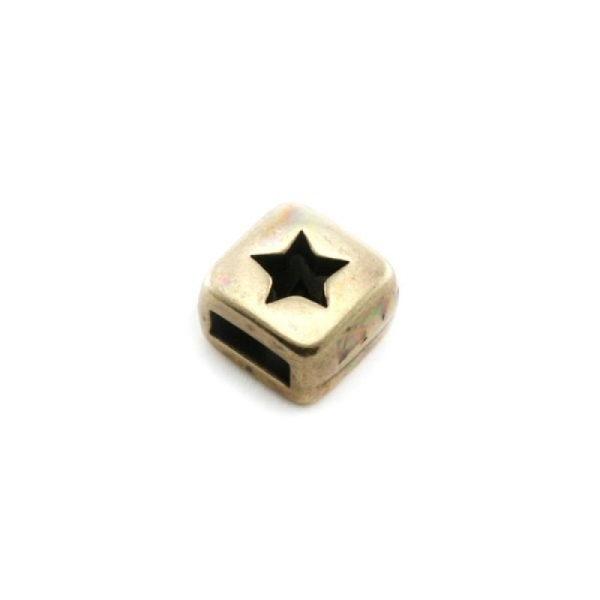 Passant cube etoile imprimé métal bronze métal 7x7x5mm trou 2.2x5.2mm cuir lacet cordon daim etc - Photo n°1