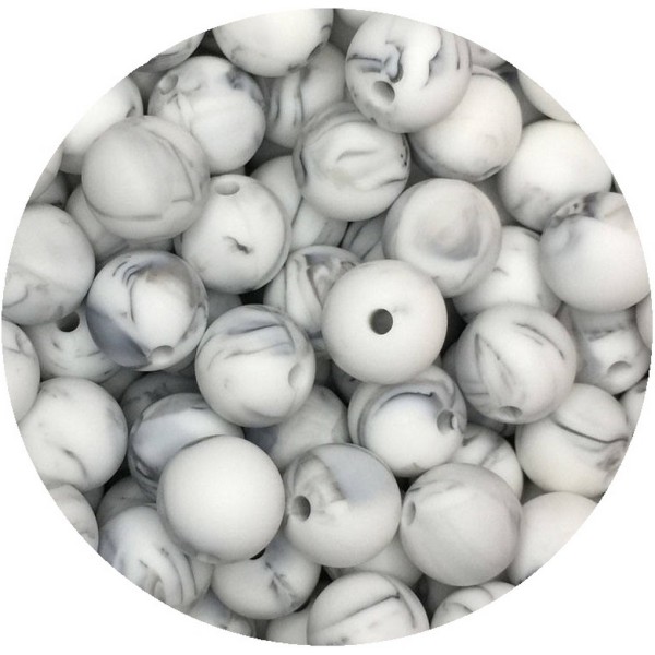 10 Perle 12mm Silicone Couleur Marbre Gris, Creation Bijoux, Attache tetine - Photo n°1