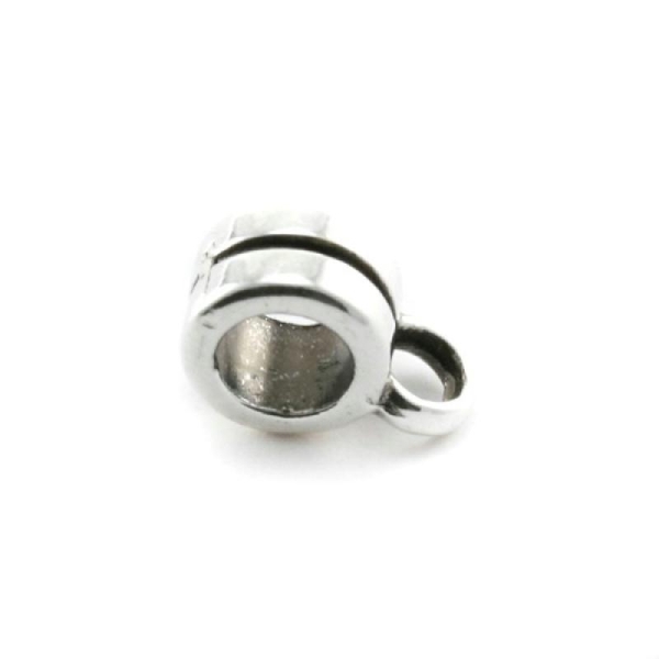 Passant Porte-breloque métal argenté gris   6mm trou 3.9mm  rond cordon bracelet cuir collier etc - Photo n°1