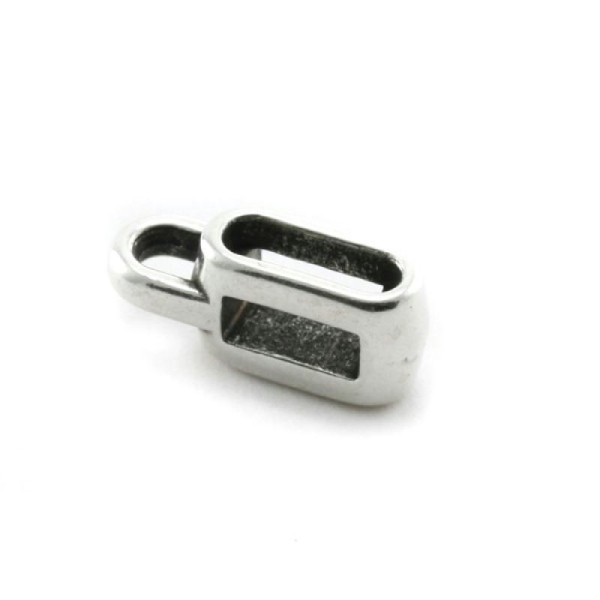 Passant rectangle plat + anneaux métal argenté 5 mm   porte breloque bracelet cuir collier etc - Photo n°1