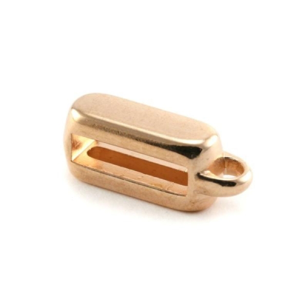 Passant rectangle plat + anneaux métal rose gold (cuivré-doré) porte breloque bracelet cuir - Photo n°1