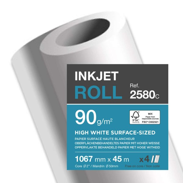 Papier traceur jet d'encre - 1.067 mm x 45 m - 90 g./m² - Photo n°1
