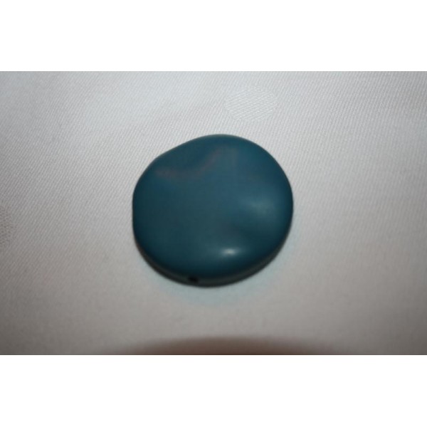 Perle galet plat en résine effet cuir turquoise  rond 40x10mm - Photo n°1