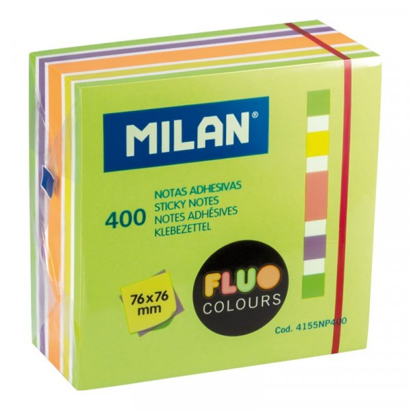Bloc de notes adhésives 76 x 76 mm Milan couleurs fluo - Photo n°1