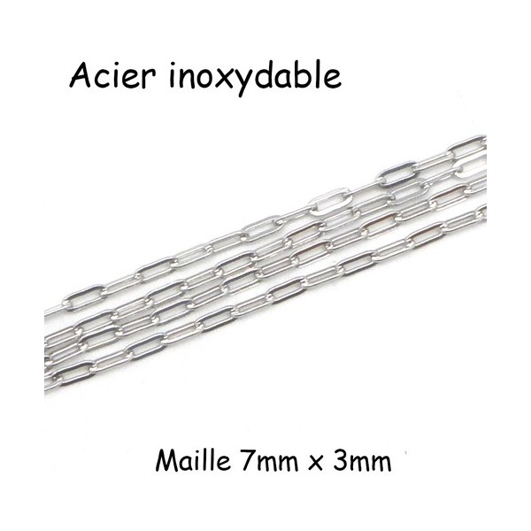 50cm De Chaine Maille Rectangle Arrondi En Acier Inoxydable Argenté - 7mm X 3mm - Maille Trombone - Photo n°1