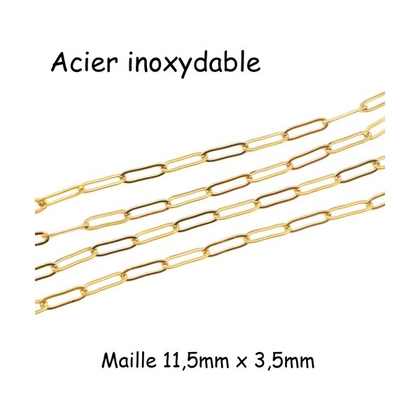 50cm De Chainette Maille Trombone En Acier Inoxydable Doré - 11,5mm X 3,5mm - Photo n°1
