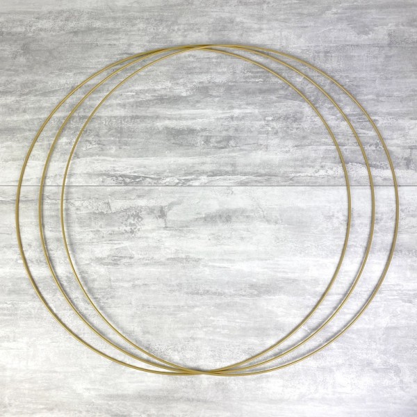 Gros lot 3 Grands Cercles métalliques doré ancien, diam. 70 cm pour abat-jour, Anneaux epoxy Attrape - Photo n°1