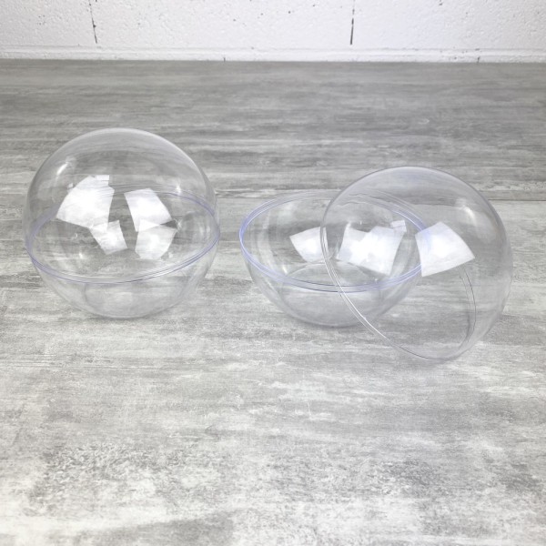 Lot 4 Boules plastique Ø 14 cm à fond plat sécable, Contenants cristal transparent séparable - Photo n°2