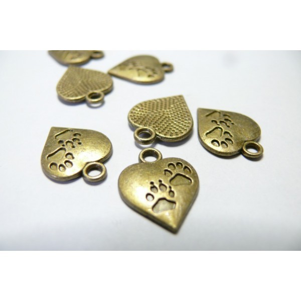 10 pendentifs petits cœur chatons breloque Bronze - Photo n°1