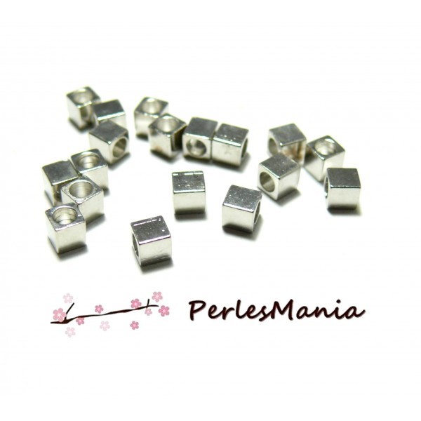PS11109548 PAX 25 perles intercalaires Cubes 3 mm Cuivre coloris Argent Platine - Photo n°1
