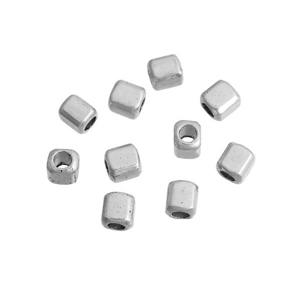 PS110081420 PAX 50 perles intercalaire, cube 4mm trou 2.2mm, métal couleur Argent Antique - Photo n°1