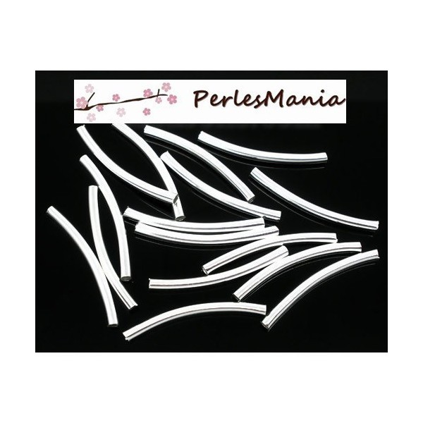 PS1486211 PAX 20 Perles intercalaires Tubes incurvés 50 par 3mm cuivre coloris ARGENT VIF - Photo n°1