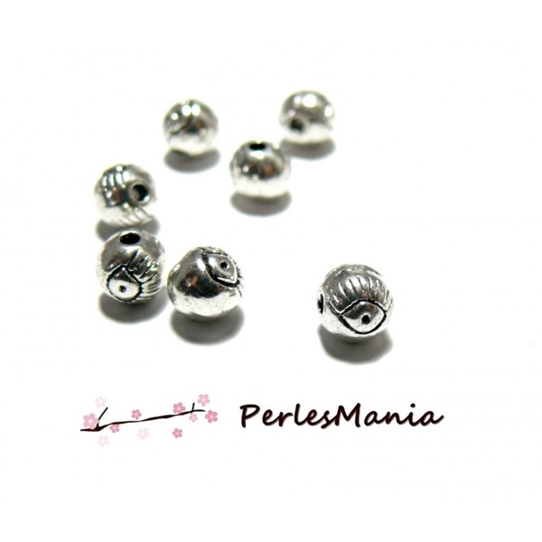 PS1100408 PAX 20 perles intercalaires Rondes, OEIL de la protection 5mm, métal coloris Argent Antiq - Photo n°1