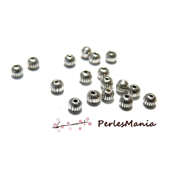 PS1102191 PAX 50 perles intercalaires Rondes, s striées 4mm, metal coloris ARGENT ANTIQUE - Photo n°1