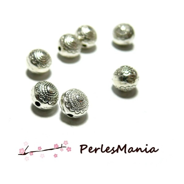 REF 183 PAX 10 perles intercalaires Rondes avec coeurs 8mm, métal coloris Argent Antique - Photo n°1