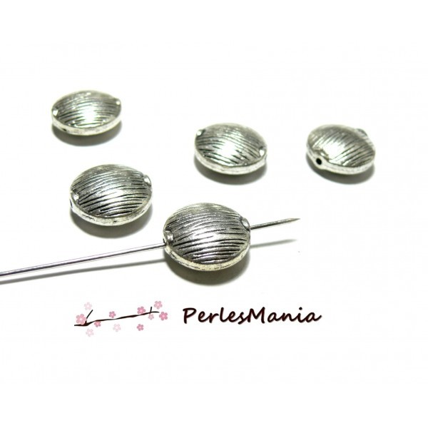 Ref 2D6872 PAX 4 perles intercalaire STRIES 16mm metal couleur ARGENT ANTIQUE - Photo n°1