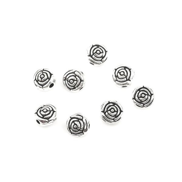 PS110117681 PAX 20 perles intercalaires, PLATES RONDES 7 mm, Forme Fleurs, metal couleur Argent Ant - Photo n°1