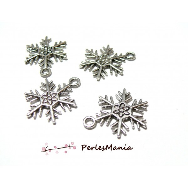 PS119720 PAX 10 pendentifs etoiles flocons de neige Metal couleur Argent Antique - Photo n°1