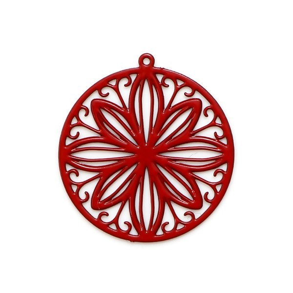 PS11738740 PAX 10 Estampes, pendentif filigrane, Mandala, Fleur 20 mm, Coloris Rouge - Photo n°1