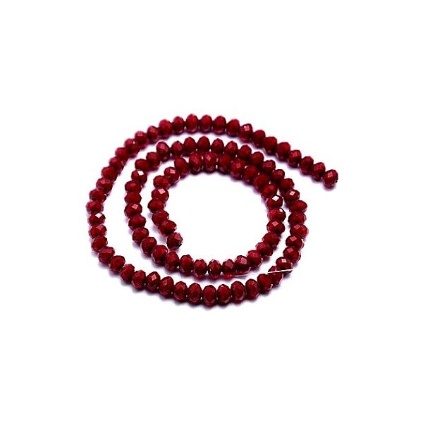 F001 Lot 1 fil d'environ 130 perles - Rondelles - Verre Facettée - Rouge 4 par 3mm Coloris 29 - Photo n°1