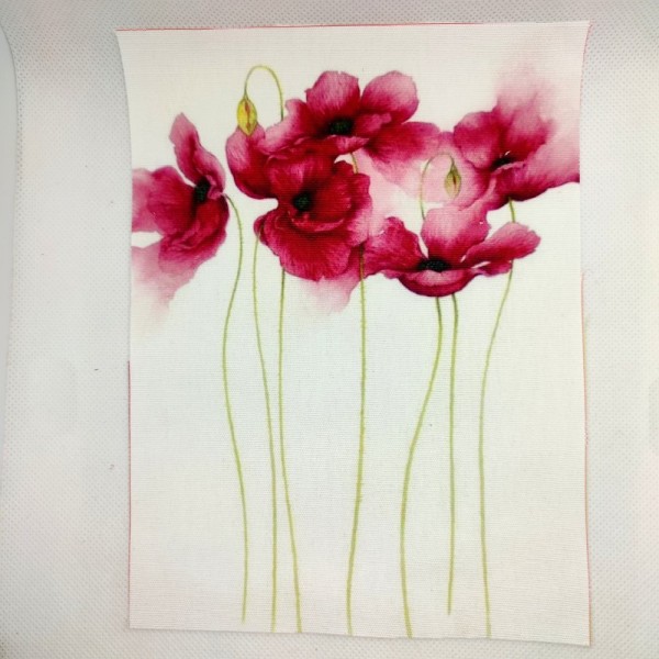 Coupon tissu - fleur rouge/bordeaux - coton épais - 15x20cm - Photo n°1