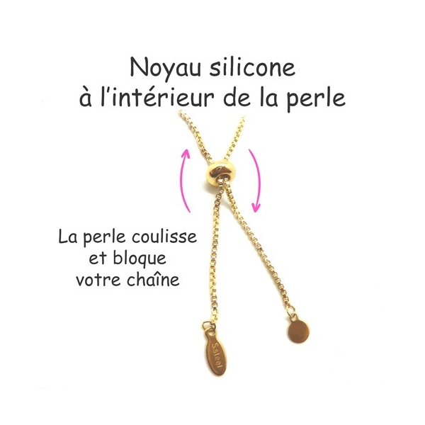 Bracelet Réglable Doré Maille Vénitienne Avec Perle Fermoir En Acier Inoxydable Doré Pour Interc - Photo n°5