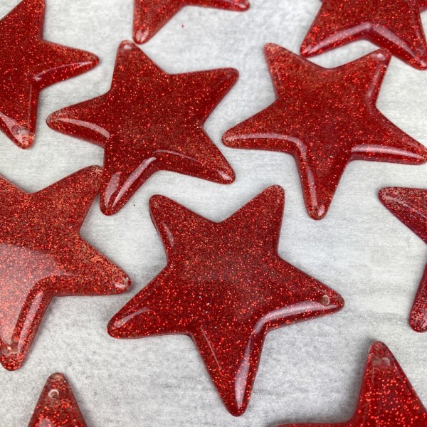 Lot de 14 étoiles pailletées rouge en plastique, 4,7 cm, déco de Noël à suspendre ou à poser - Photo n°2