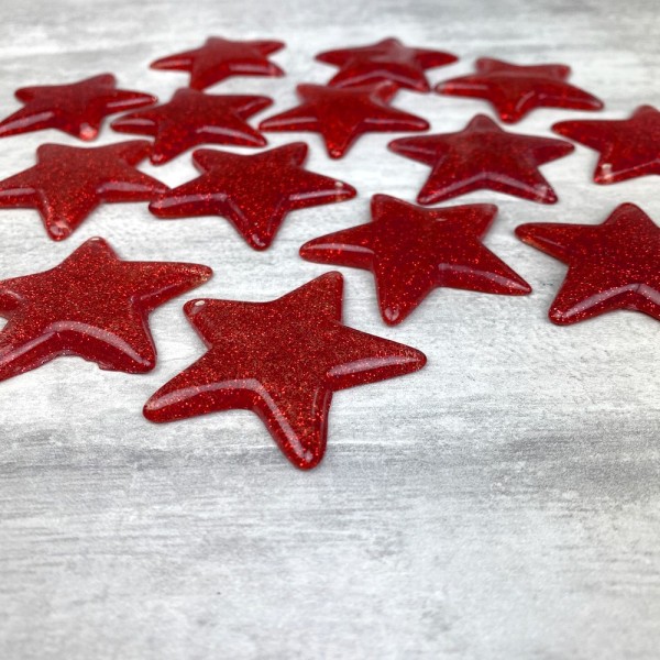 Lot de 14 étoiles pailletées rouge en plastique, 4,7 cm, déco de Noël à suspendre ou à poser - Photo n°3